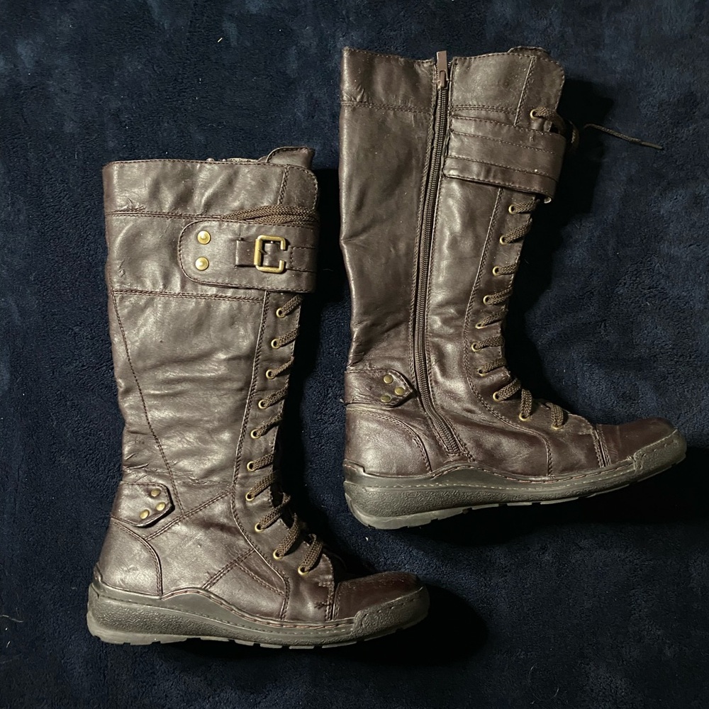 Joy and peace leather lace up boots brown